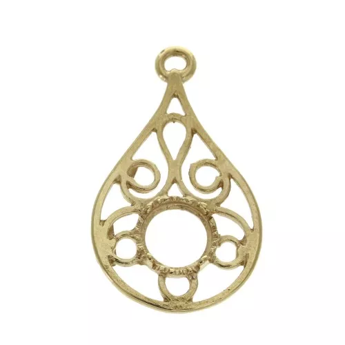 Colgante gota calado 25x15 mm - cabuchón base plana 6mm - Chapado Oro 3 micras x1