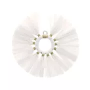 Colgante abanico con pompones de rafia 53 mm - Blanco - Dorado x1