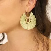 Colgante abanico con pompones de rafia 53 mm -Rojo - Dorado x1