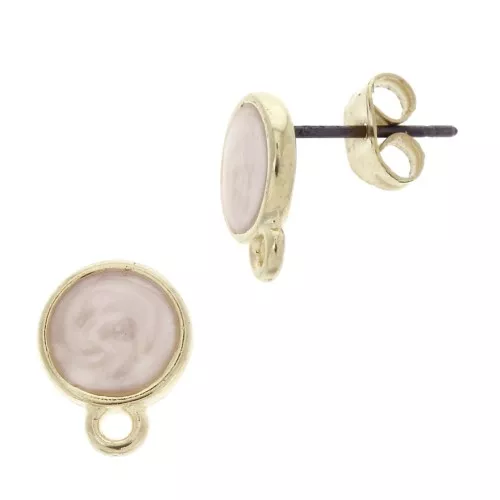 Ganchos pendientes redondo de resina epoxi 11.5x9 mm - Dorado con oro fino - White pearl x2