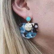 Ganchos pendientes redondo de resina epoxi 11.5x9 mm - Dorado con oro fino - White pearl x2