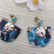 Ganchos pendientes redondo de resina epoxi 11.5x9 mm - Dorado con oro fino - White pearl x2