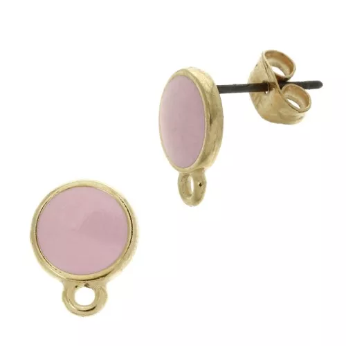 Ganchos pendientes redondo de resina epoxi 11.5x9 mm - Dorado con oro fino - Rosa x2