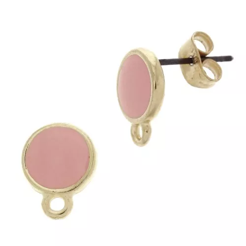 Ganchos pendientes redondo de resina epoxi 11.5x9 mm - Dorado con oro fino - Rosa coral x2