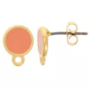 Ganchos pendientes redondo de resina epoxi 11.5x9 mm - Dorado con oro fino - Salmón x2
