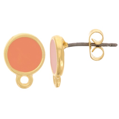 Ganchos pendientes redondo de resina epoxi 11.5x9 mm - Dorado con oro fino - Salmón x2