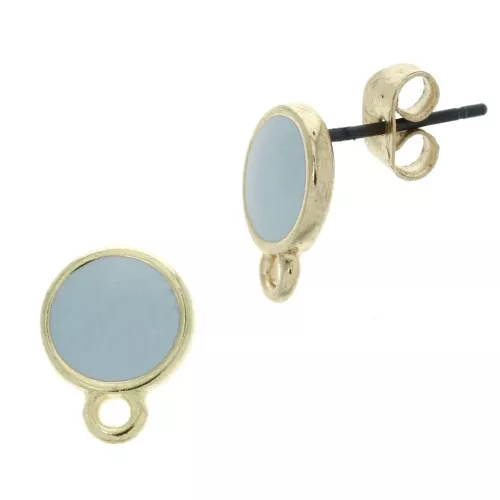 Ganchos pendientes redondo de resina epoxi 11.5x9 mm - Dorado con oro fino - Azul x2