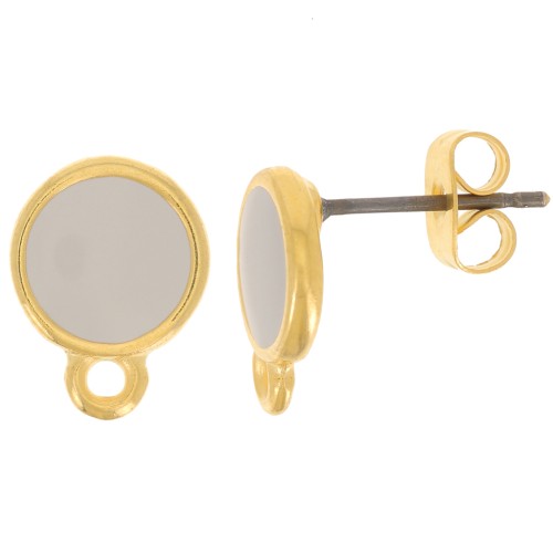 Ganchos pendientes redondo resina epoxi 11.5x9 mm Dorado con oro fino Taupe x2