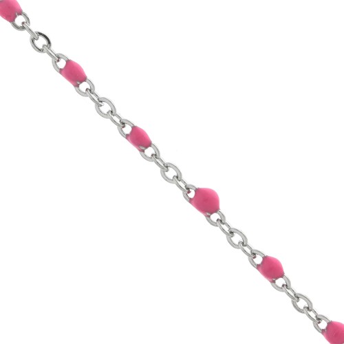 Cadena con cuentas de resina epoxi 2 mm - Acero inoxidable - Rosa x1m