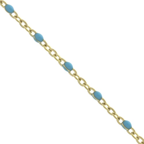 Cadena con cuentas de resina epoxi 2 mm Acero inoxidable Dorado Azul Turquesa x1m