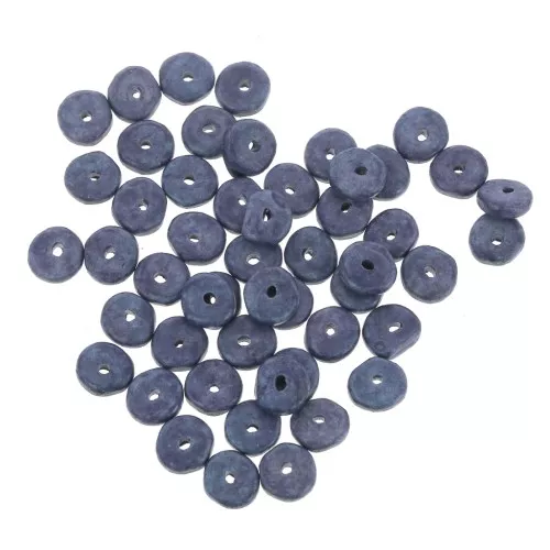 Cuentas arandalas Heishi de cerámica 6,5x2,3 mm - Azul lavado mate x30