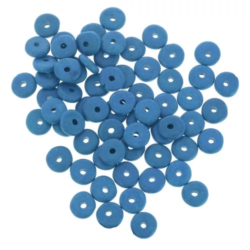 Cuentas arandalas Heishi de cerámica 6,5x2,3 mm - Azul Azur mate x30