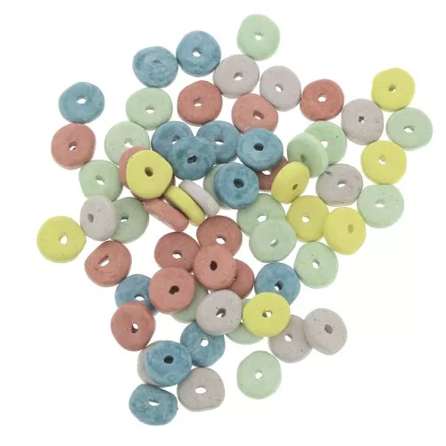 Cuentas arandalas Heishi de cerámica 6,5x2,3 mm - Pastel Multicolor mate x30