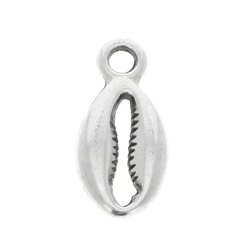 Dije concha abierta de zamac 13x6 mm - Chapado Plateado envejecido x1