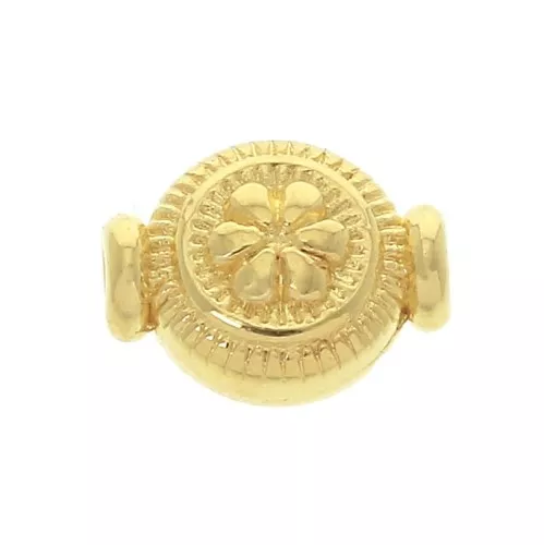 Cuenta redonda trabajada motivo flor de zamac 10x8 mm - Dorado con oro fino x1