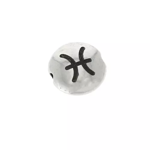 Cuenta redonda plana de metal 8 mm - Signo del Zodiaco Piscis - Plateado envejecido x1