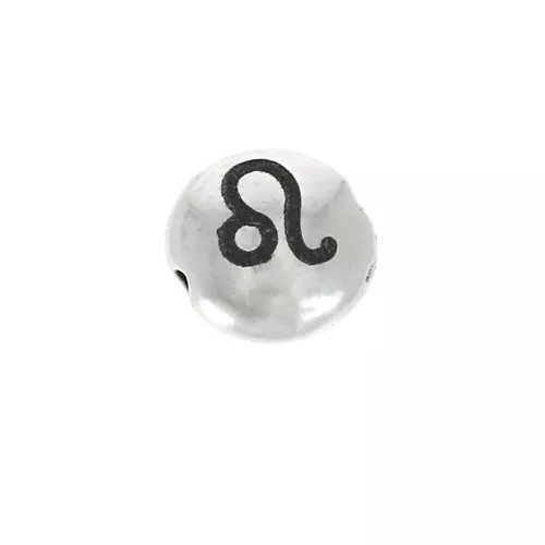 Cuenta redonda plana de metal 8 mm - Signo del Zodiaco Leo - Plateado envejecido x1