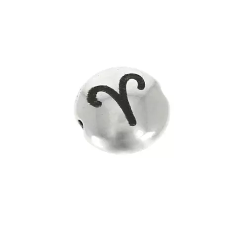 Cuenta redonda plana de metal 8 mm - Signo del Zodiaco Aries - Plateado envejecido x1
