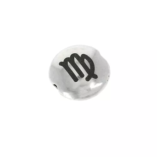 Cuenta redonda plana de metal 8 mm - Signo del Zodiaco Virgo - Plateado envejecido x1