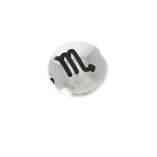 Cuenta redonda plana de metal 8 mm - Signo del Zodiaco Escorpio - Plateado envejecido x1