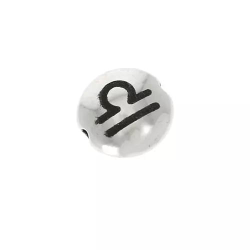 Cuenta redonda plana de metal 8 mm - Signo del Zodiaco Libra - Plateado envejecido x1