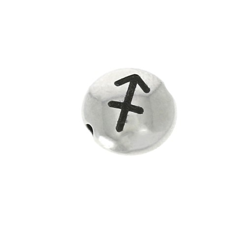 Cuenta redonda plana de metal 8 mm - Signo del Zodiaco Sagitario- Plateado envejecido x1