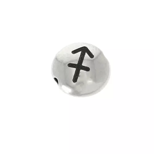 Cuenta redonda plana de metal 8 mm - Signo del Zodiaco Sagitario- Plateado envejecido x1