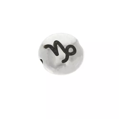 Cuenta redonda plana de metal 8 mm - Signo del Zodiaco Capricornio- Plateado envejecido x1