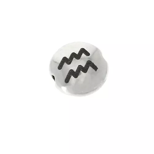 Cuenta redonda plana de metal 8 mm - Signo del Zodiaco Acuario - Plateado envejecido x1