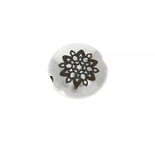 Cuenta redonda plana de metal 8 mm - Símbolo mandala - Plateado envejecido x1
