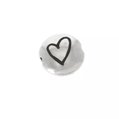 Cuenta redonda plana de metal 8 mm - Símbolo corazón - Plateado envejecido x1