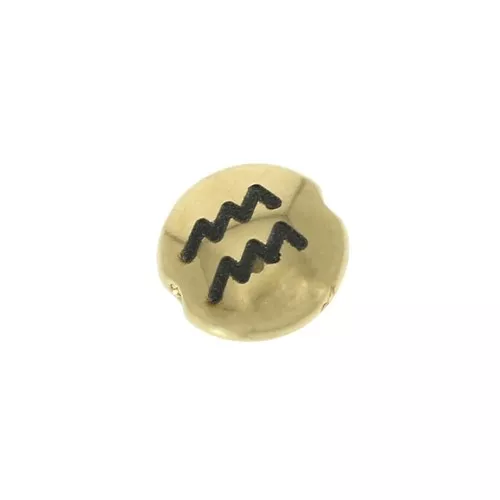 Cuenta redonda plana de metal 8 mm - Signo del Zodiaco Acuario - Dorado x1