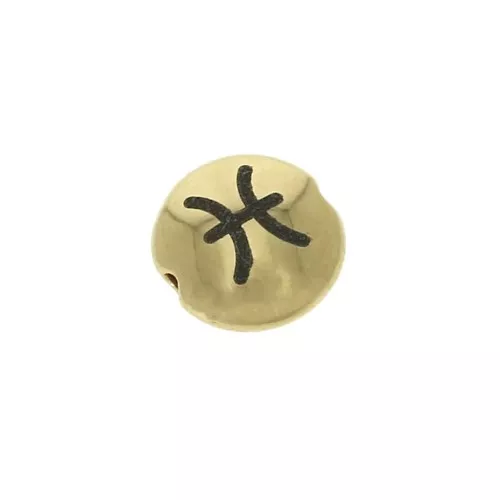 Cuenta redonda plana de metal 8 mm - Signo del Zodiaco Piscis - Dorado x1