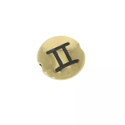 Cuenta redonda plana de metal 8 mm - Signo del Zodiaco Geminis - Dorado x1