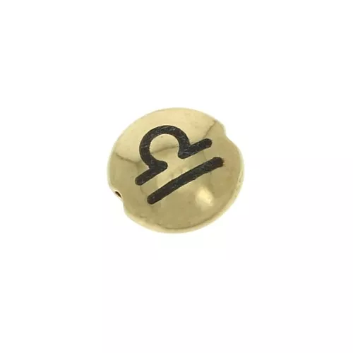 Cuenta redonda plana de metal 8 mm - Signo del Zodiaco Libra - Dorado x1