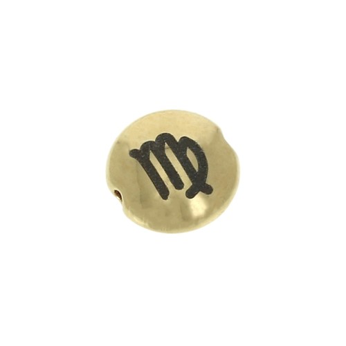 Cuenta redonda plana de metal 8 mm - Signo del Zodiaco Virgo - Dorado x1