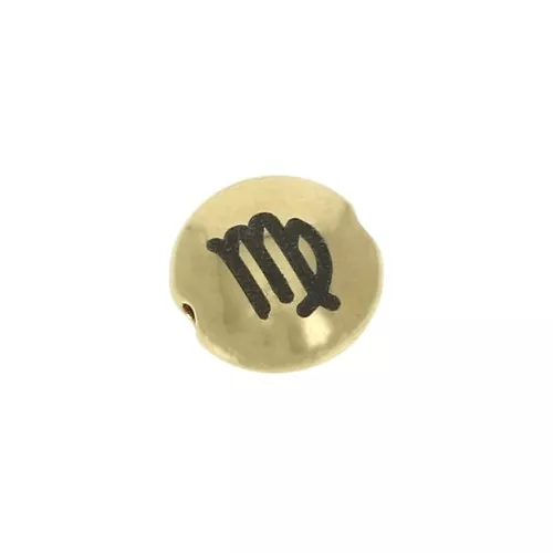 Cuenta redonda plana de metal 8 mm - Signo del Zodiaco Virgo - Dorado x1