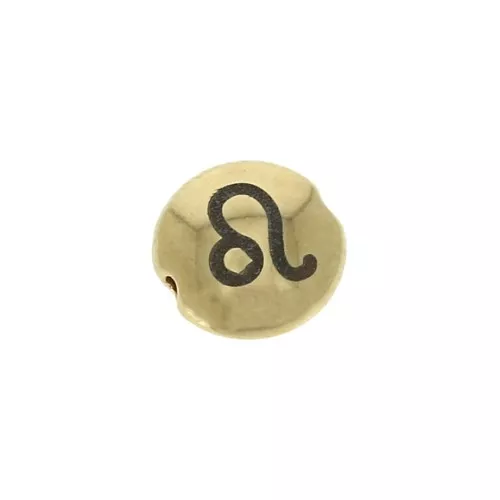 Cuenta redonda plana de metal 8 mm - Signo del Zodiaco Leo - Dorado x1