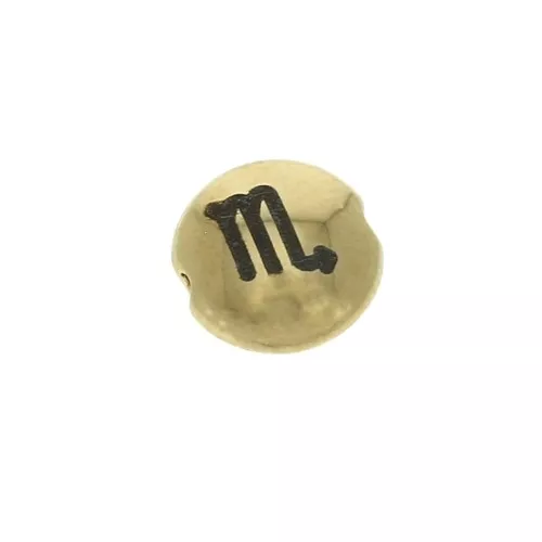 Cuenta redonda plana de metal 8 mm - Signo del Zodiaco Escorpio - Dorado x1