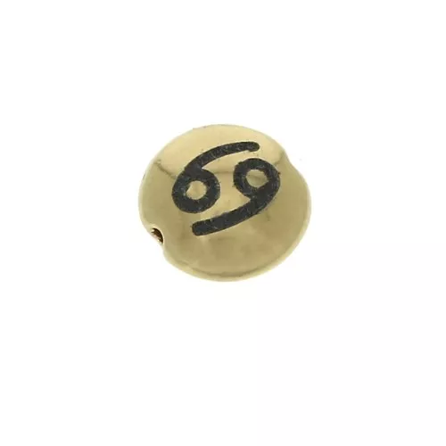Cuenta redonda plana de metal 8 mm - Signo del Zodiaco Cáncer - Dorado x1