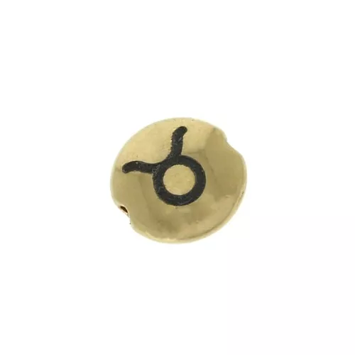Cuenta redonda plana de metal 8 mm - Signo del Zodiaco Toro - Dorado x1