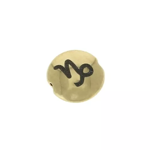 Cuenta redonda plana de metal 8 mm - Signo del Zodiaco Capricornio - Dorado x1