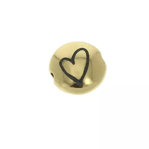 Cuenta redonda plana de metal 8 mm - Símbolo corazón - Dorado x1