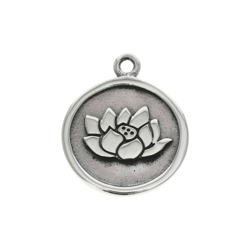 Dije redondo motif fleur de lotus 14.5 mm en Plata 925 x1