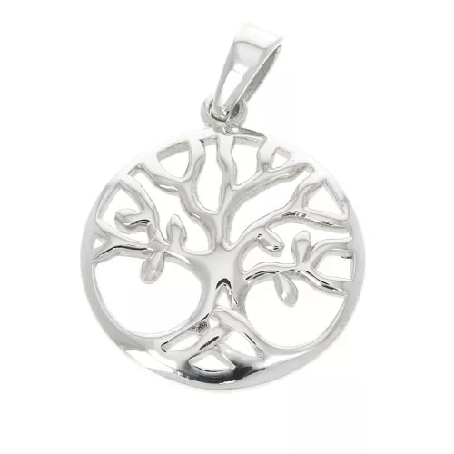 Colgante redondo 21x18 mm estampado arbol de vida con anilla cerrada Plata 925 x1