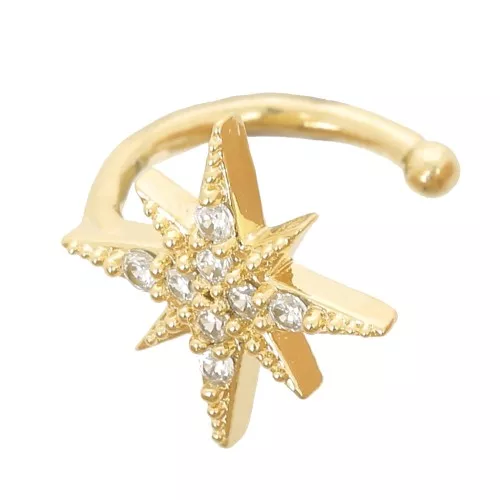 Dorado fino Pendientes de estrella de óxido de circonio de 10 mm x1