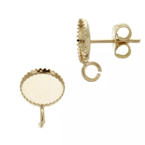 Pendientes para cabuchón con base plana 8 mm - Dorado con oro fino x2