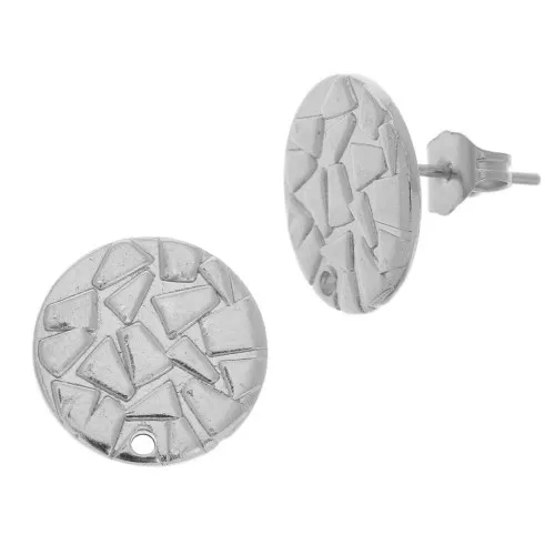 Pendientes disco martillado con agujero 15 mm - Rodiado x2