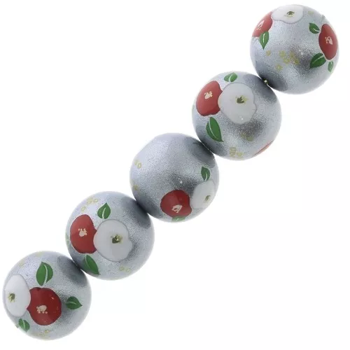Cuenta Japonesa Tensha de resina - Decal Miyuki 12 mm - Gris - Rojo - Blanc x1