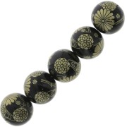 Cuenta Japonesa Tensha de resina - Decal Miyuki 12 mm - Negro - Dorado x1